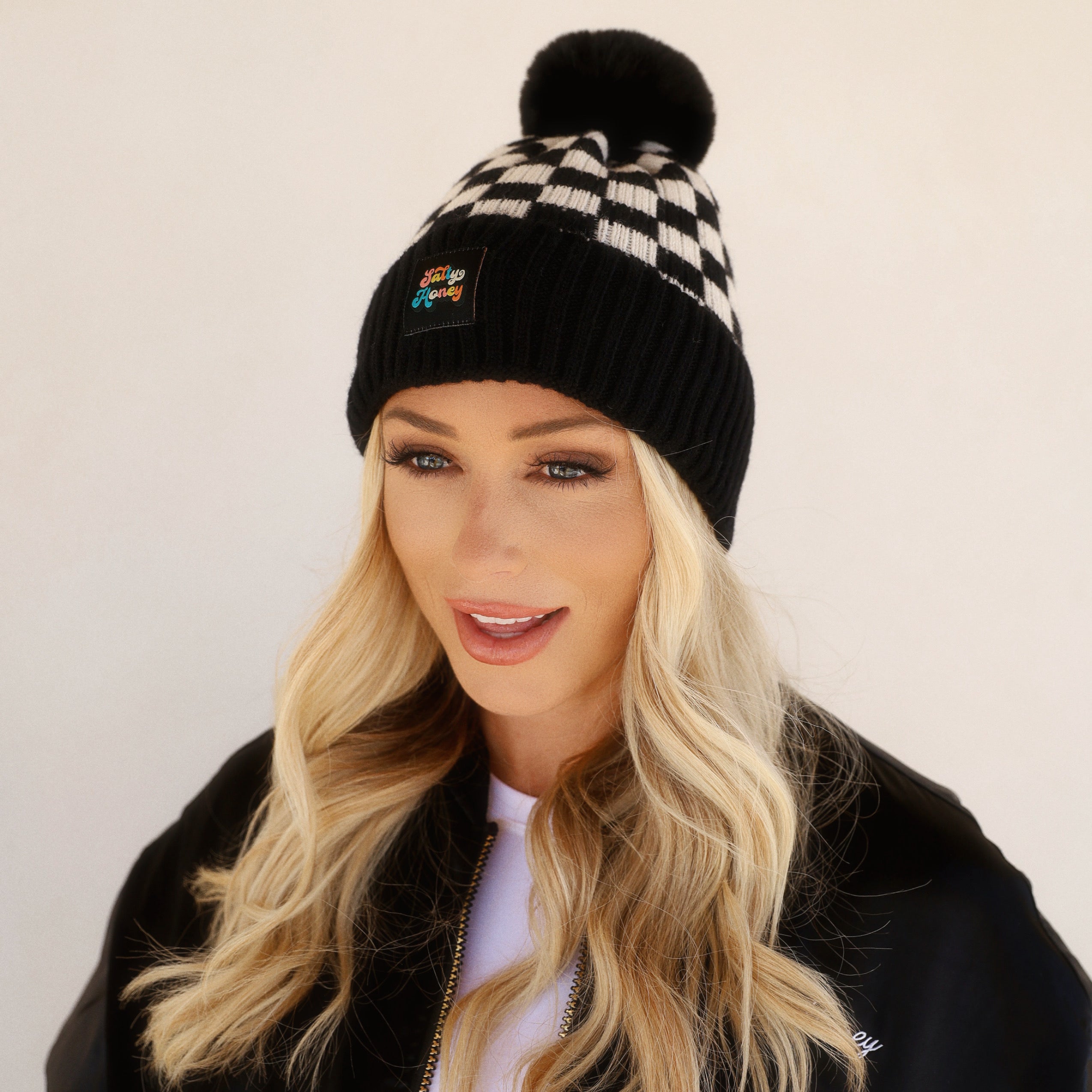 CHECKERED POM BEANIE