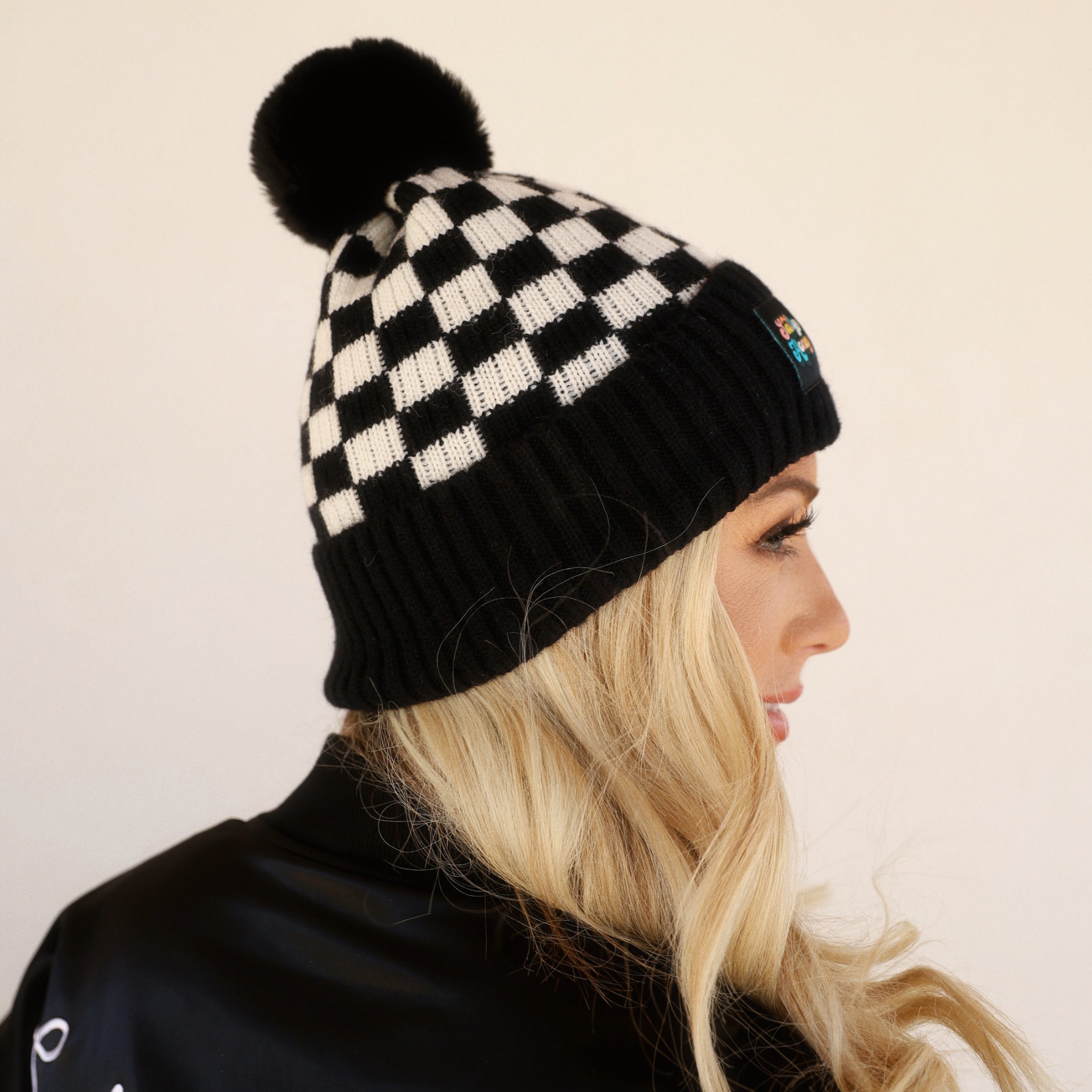 CHECKERED POM BEANIE