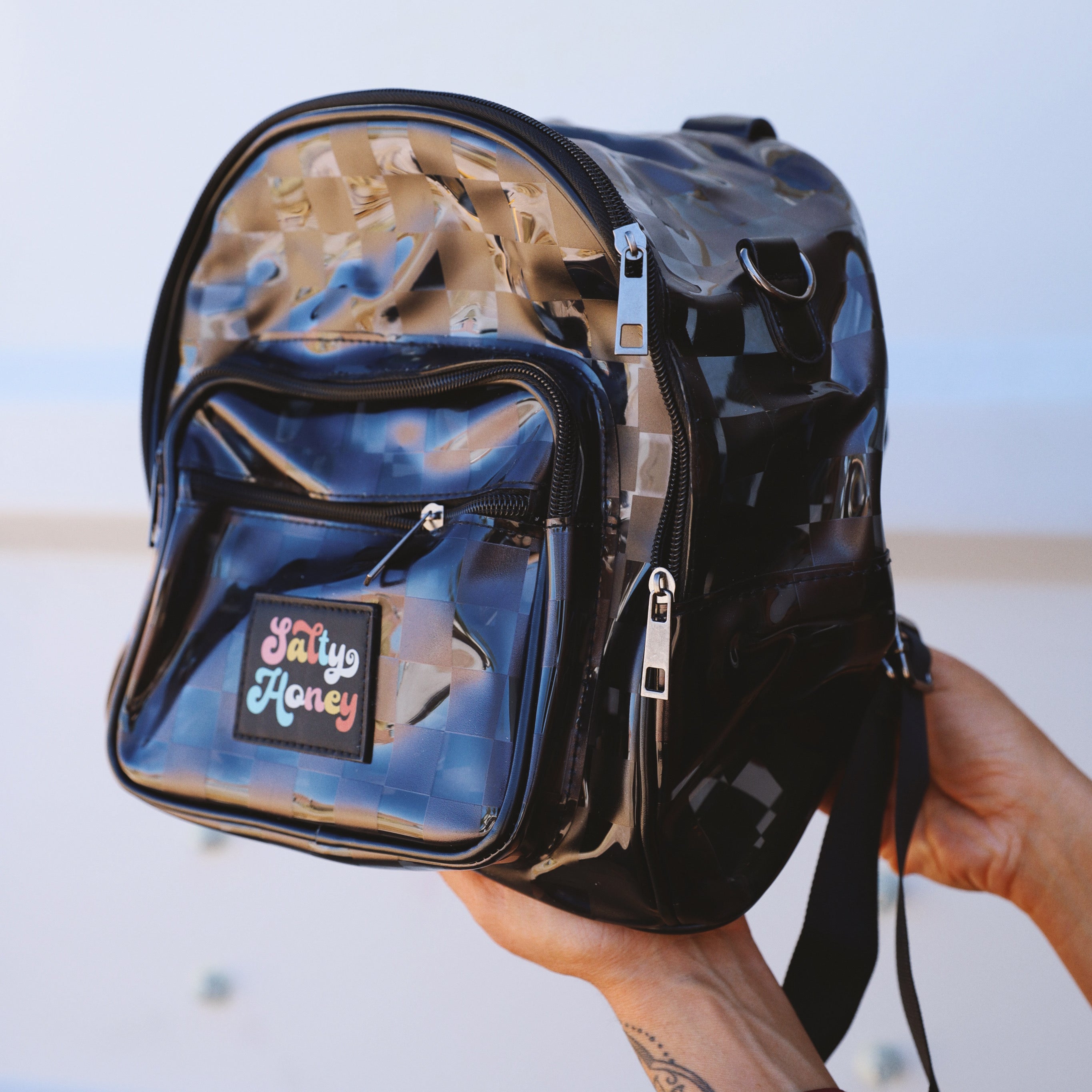 SEE THROUGH CHECKERED BACKPACK