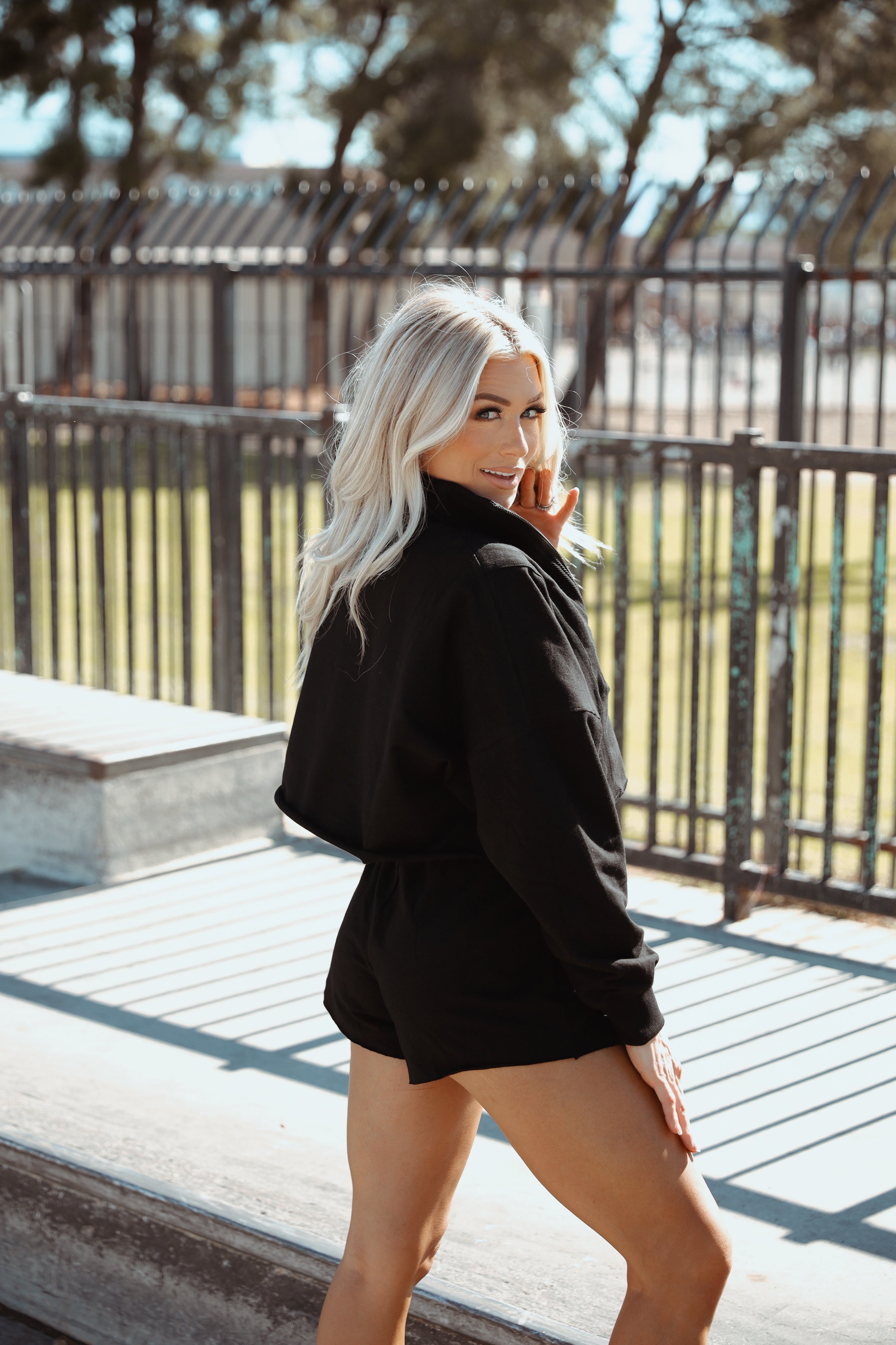 CONTENT CROPPED ZIP UP + SHORT SET in BLACK *S & M ONLY