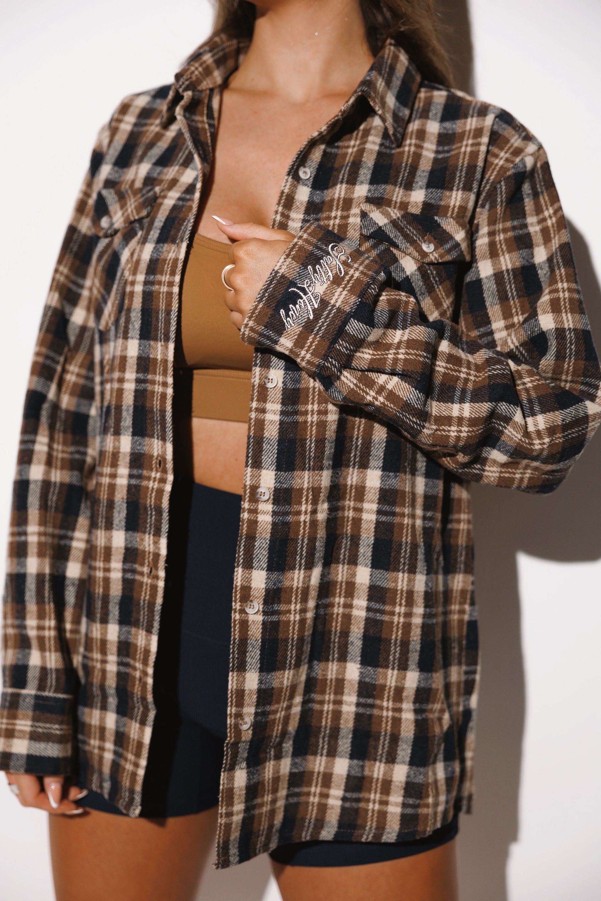 ALPHA OVERSIZED FLANNEL in BROWN/NAVY