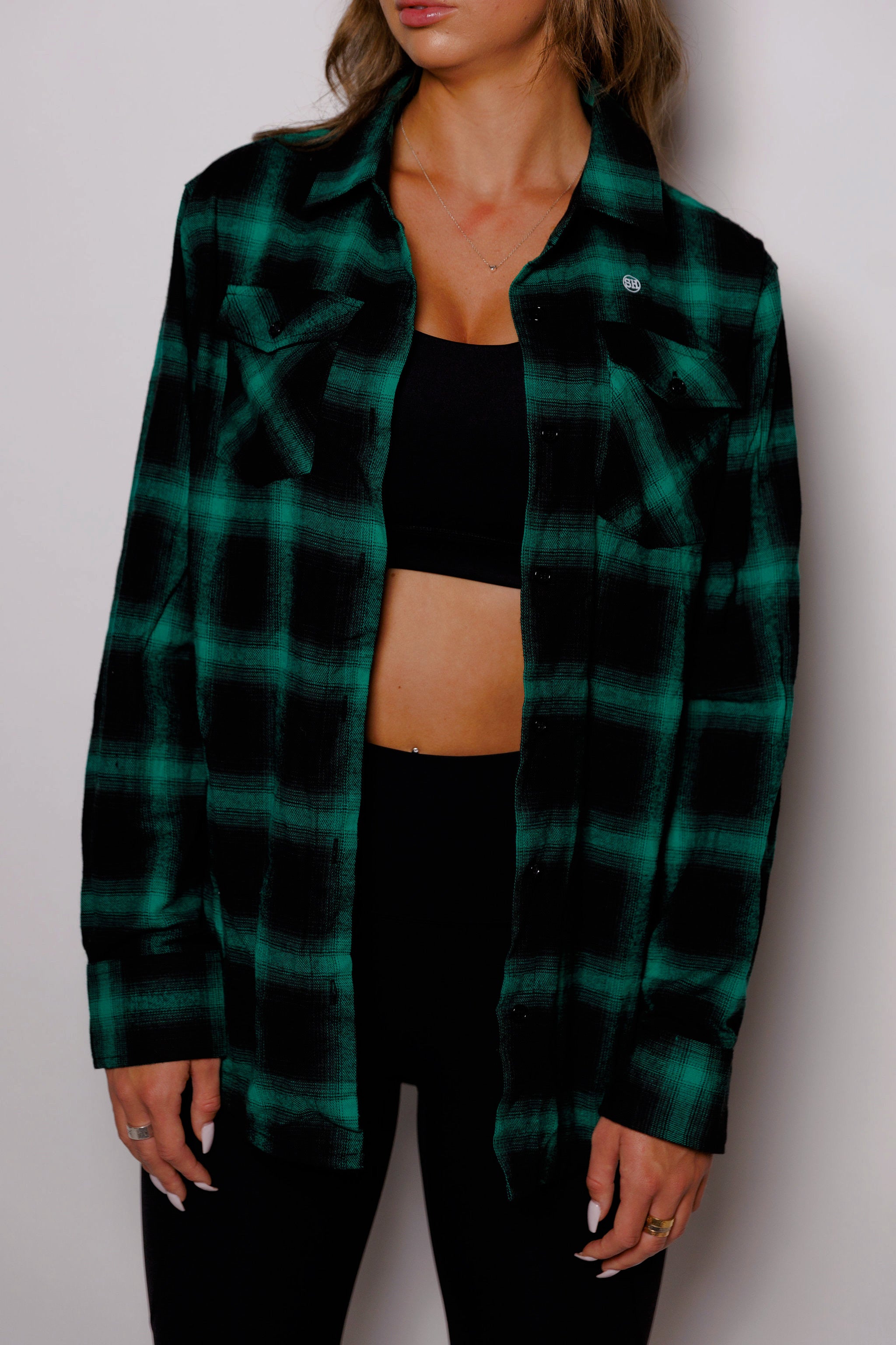 ALPHA OVERSIZED FLANNEL in GREEN/BLACK