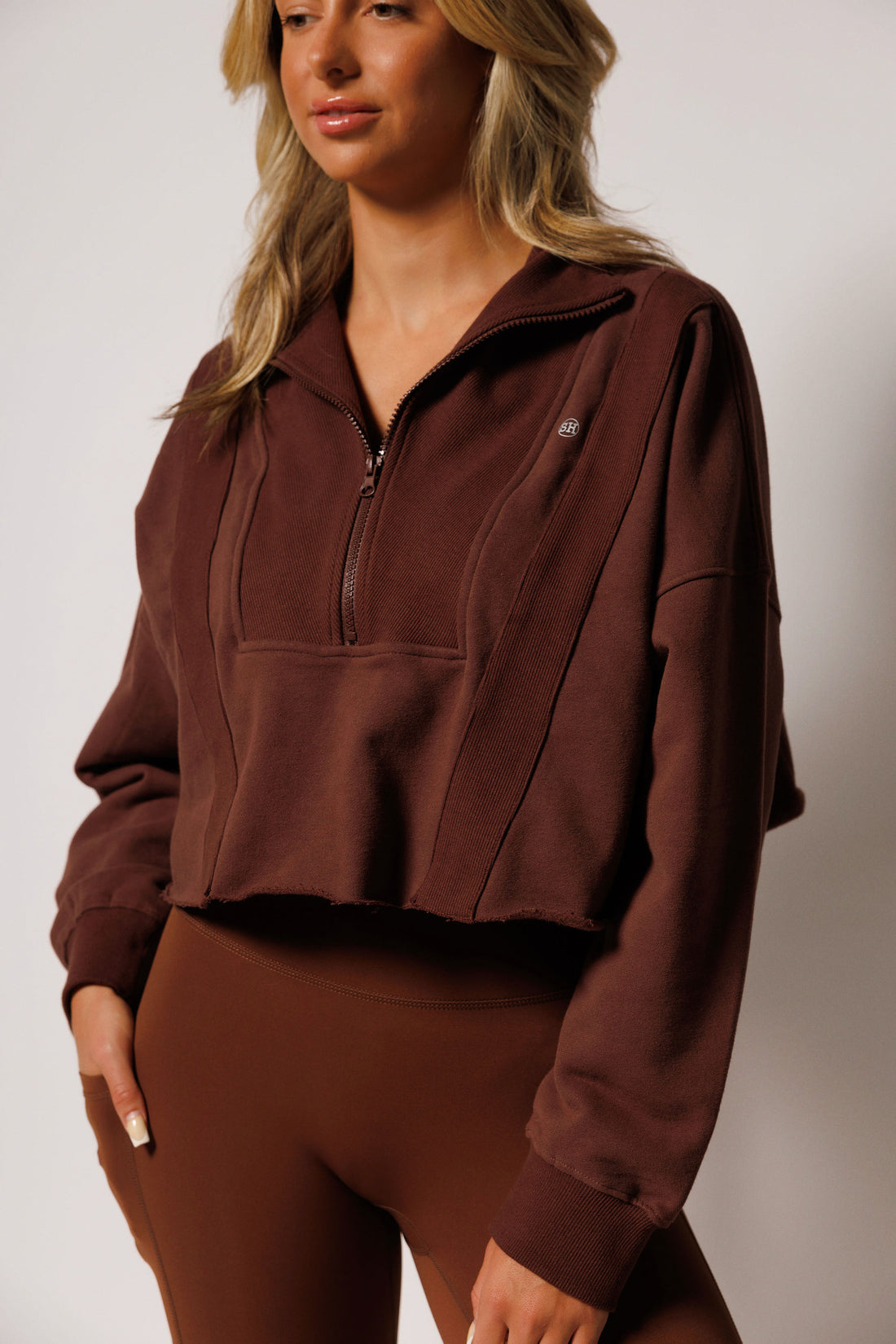 EMBER CROPPED ZIP UP: CAFE