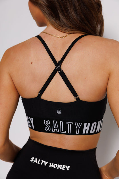 BANDED BRA: BLCK RIBBED