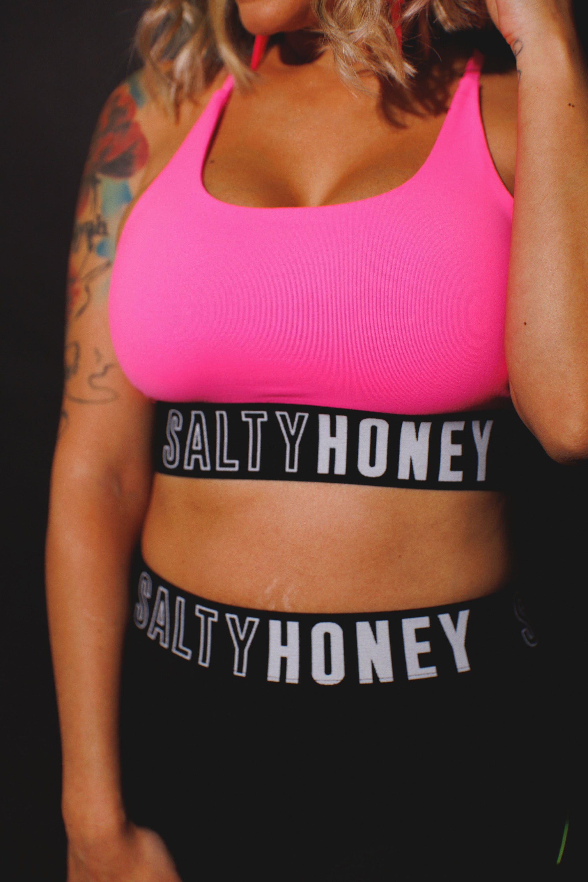 BANDED BRA in NEON PINK