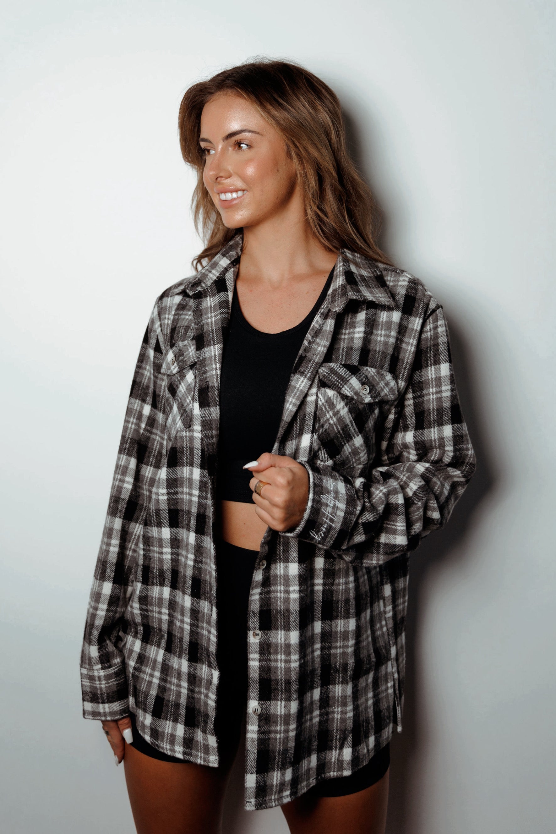 ALPHA OVERSIZED FLANNEL in STONE COLD