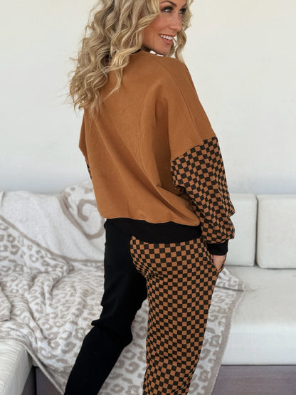 COMFORT SWEAT PANT: BRWN|BLCK CHECK
