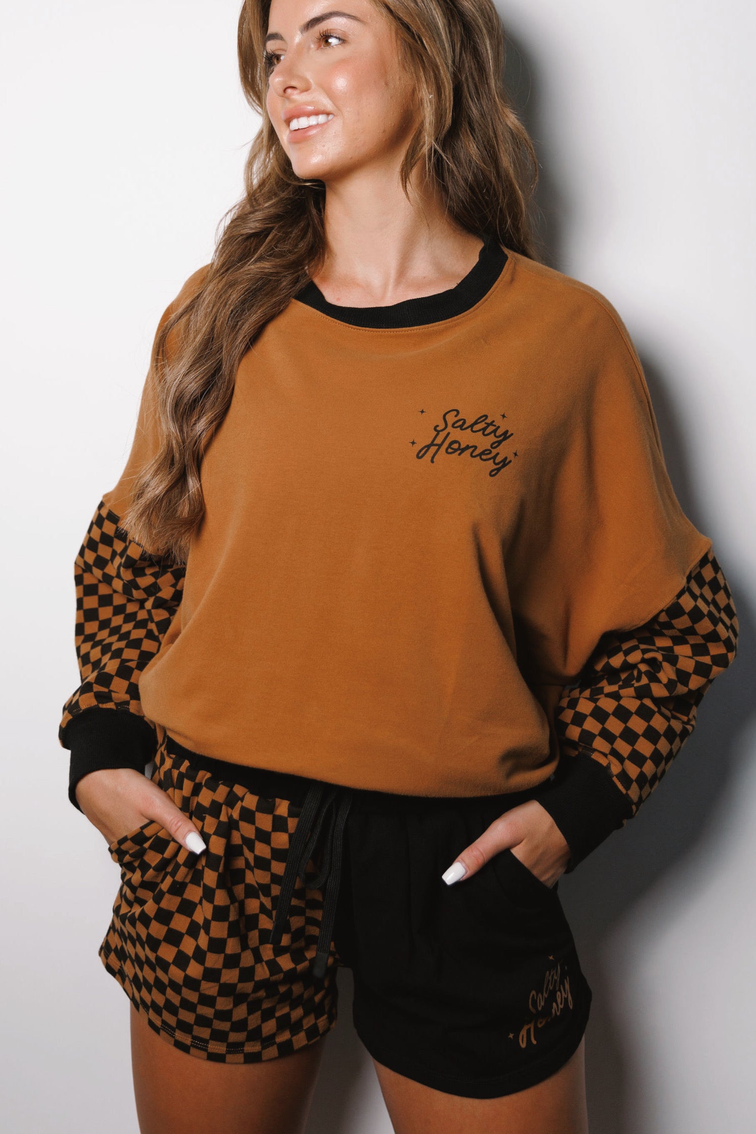 **PRESALE**AIR CREWNECK in BROWN & BLACK CHECKERED