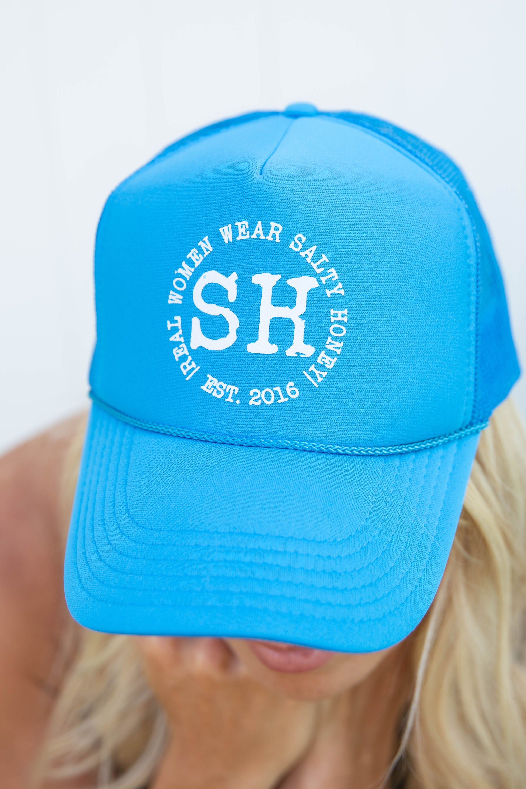 SH Circle Trucker Hat in Neon Blue